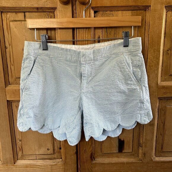 Lilly Pulitzer 0 Shorts Blue White Stripe Pockets Buttercup‎ Scallop Seersucker - Picture 1 of 12